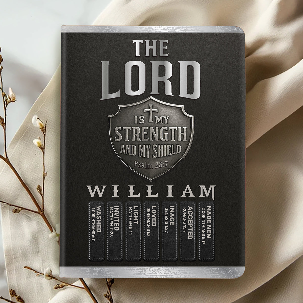 The Lord Is My Strength And My Shield | Personalized Leather Cover Notebook