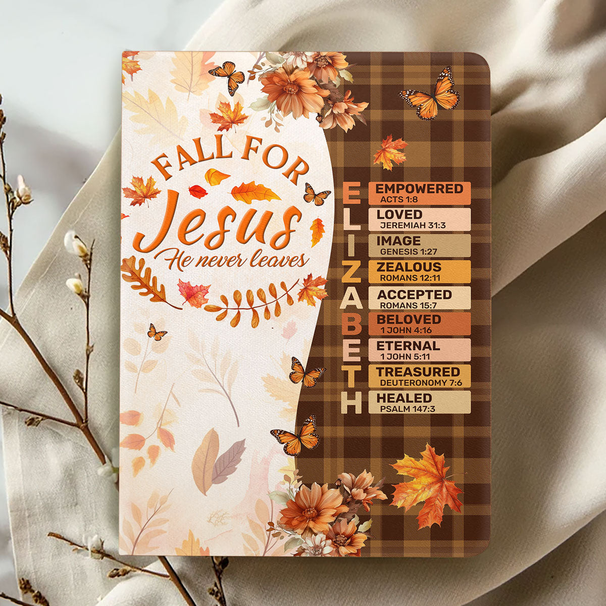Fall For Jesus He Never Leaves | Personalized Leather Cover Notebook