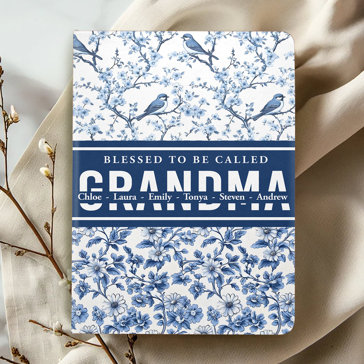 Family In Toile De Jouy | Personalized Leather Cover Notebook