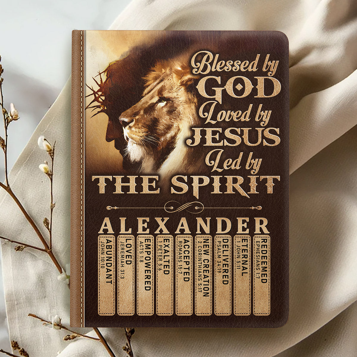 Blessed By God Loved By Jesus Led By The Spirit | Personalized Leather Cover Notebook