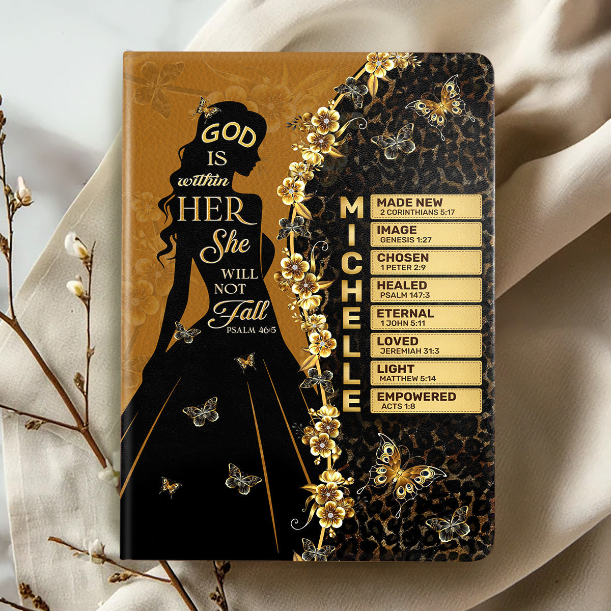 God Is Within Her She Will Not Fall | Personalized Leather Cover Notebook