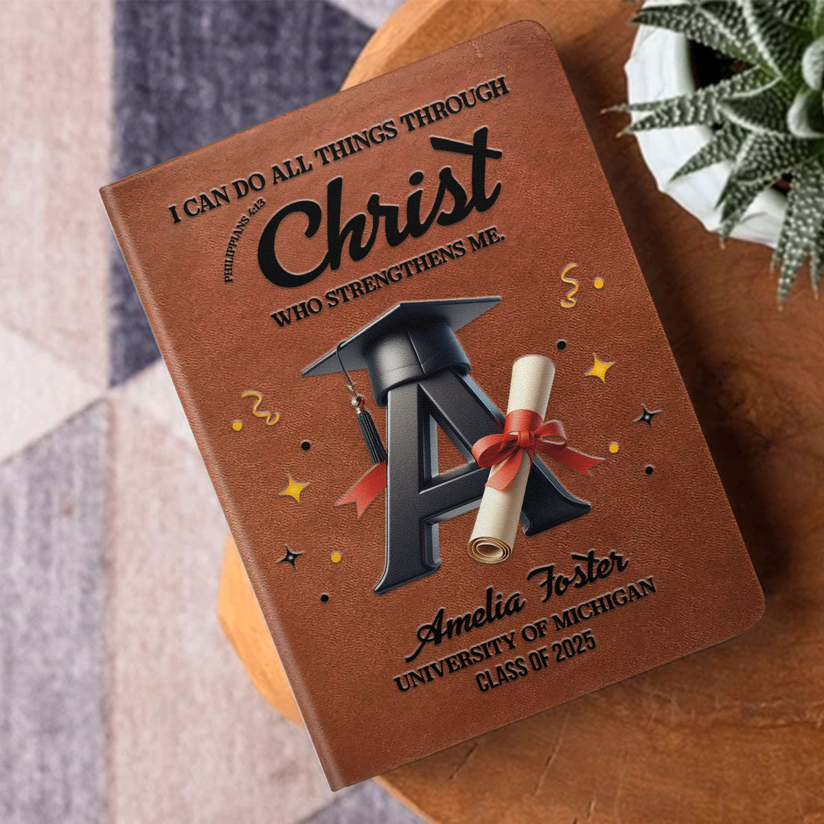 I Can Do All Things Through Christ Who Strengthens Me | Personalized Leather Cover Notebook