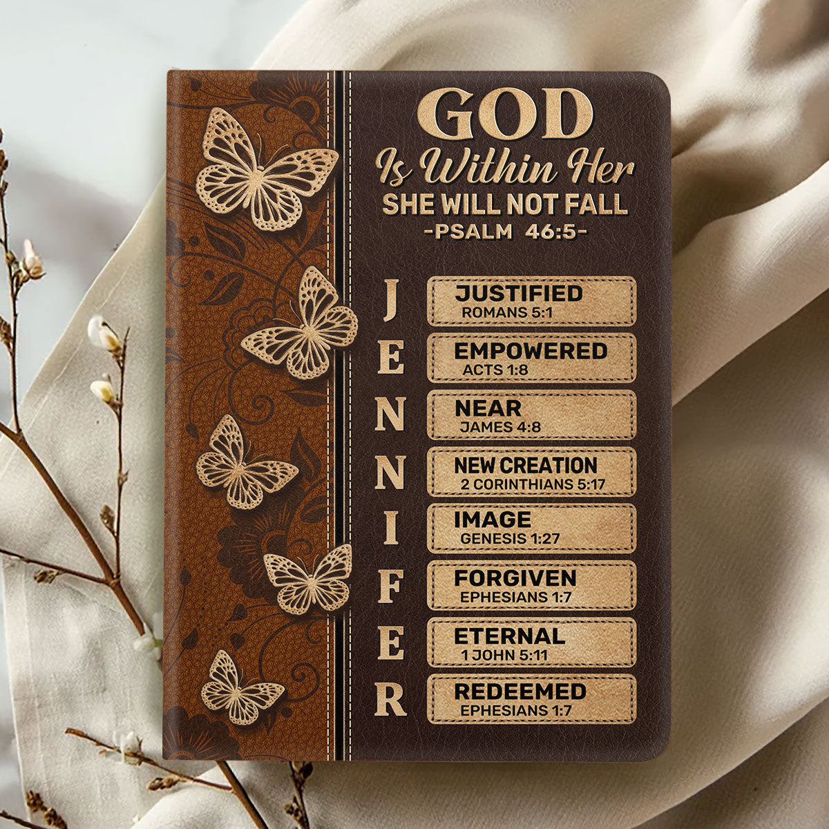 God Is Within Her She Will Not Fall | Personalized Leather Cover Notebook
