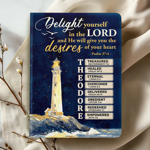 Delight Yourself In The Lord | Personalized Leather Cover Notebook