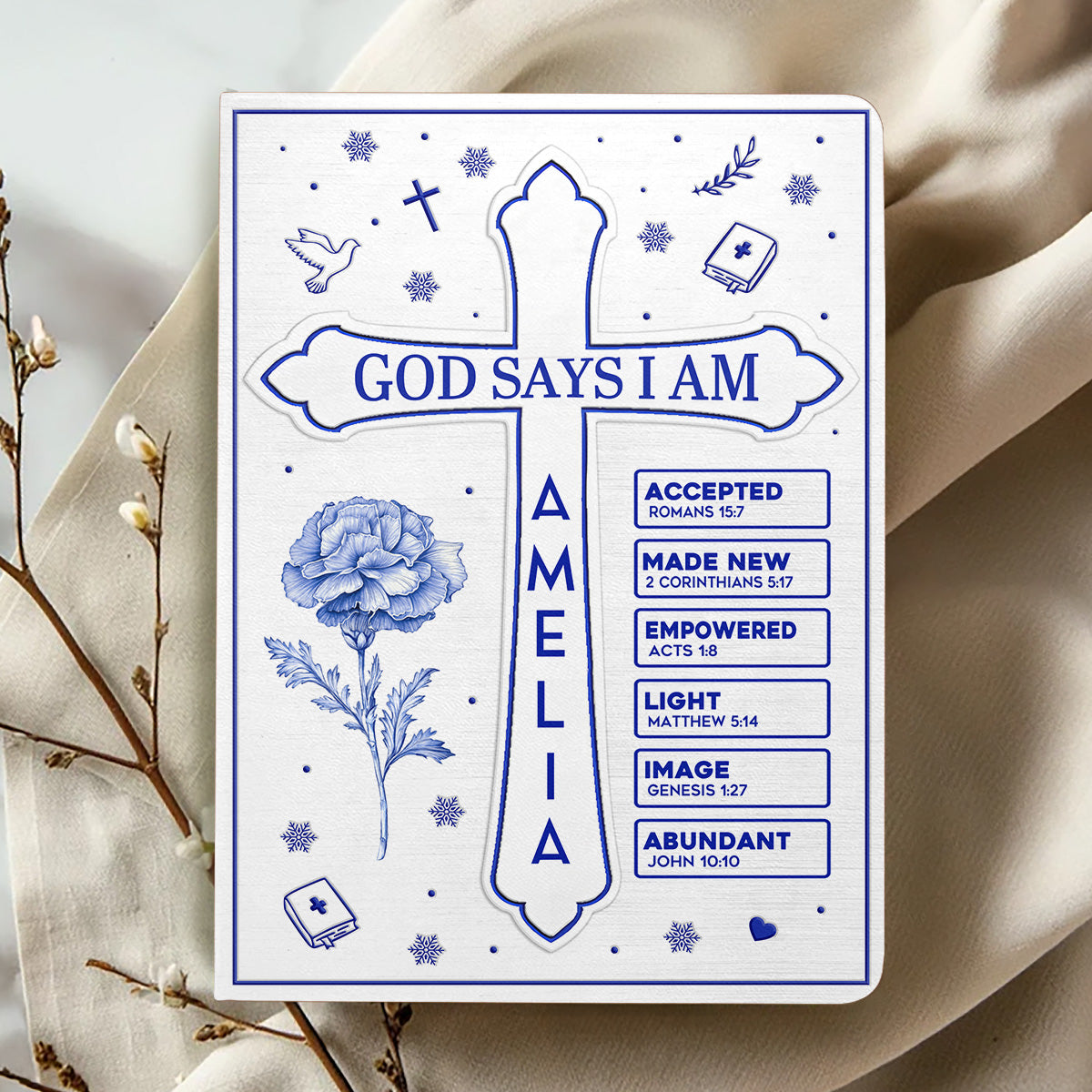 God Says I Am Toile De Jouy Birth Month Flower | Personalized Leather Cover Notebook