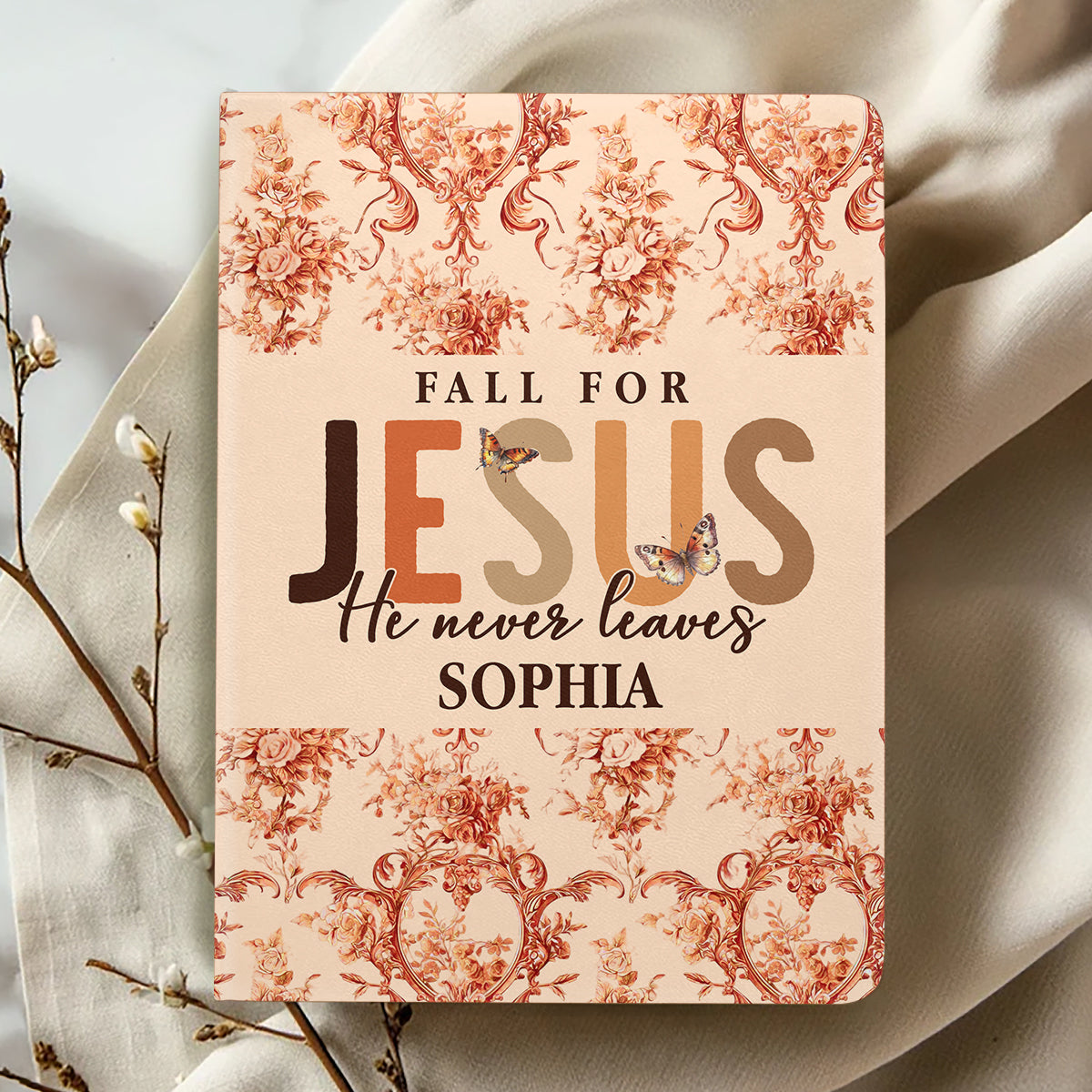 Fall For Jesus He Never Leaves | Personalized Leather Cover Notebook
