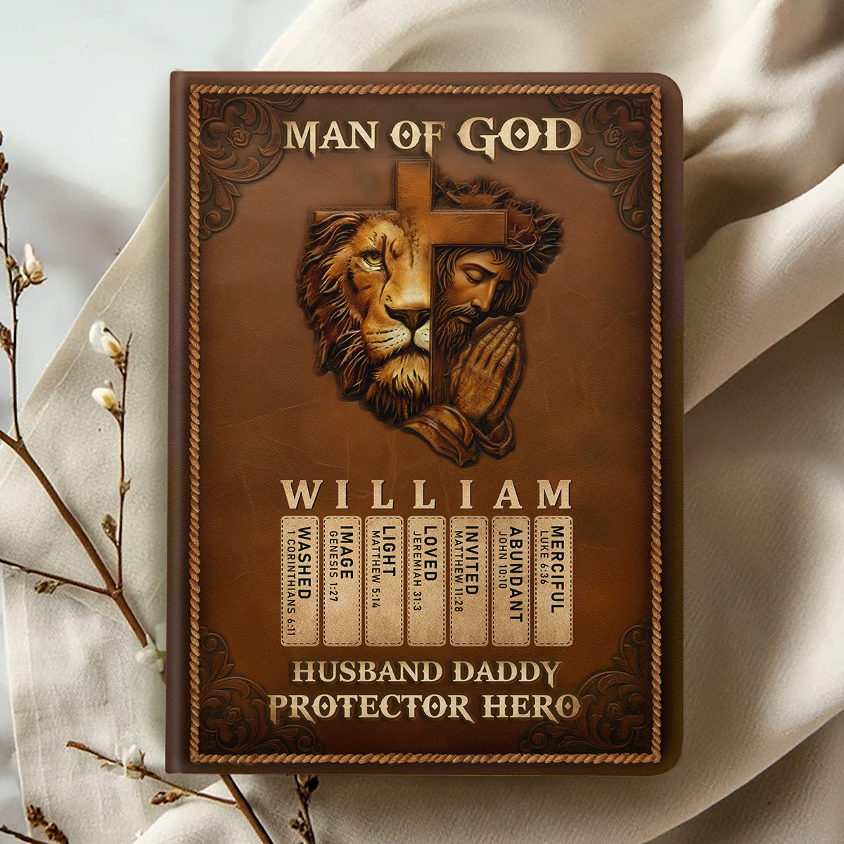 Man Of God Husband Dad Protector Hero | Personalized Leather Cover Notebook