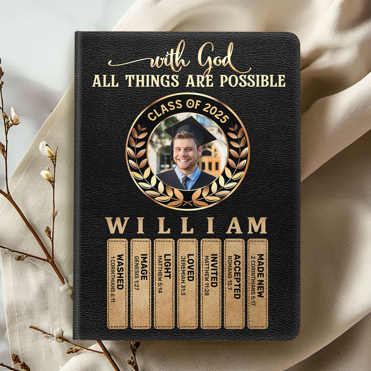 With God All Things Are Possible | Personalized Leather Cover Notebook
