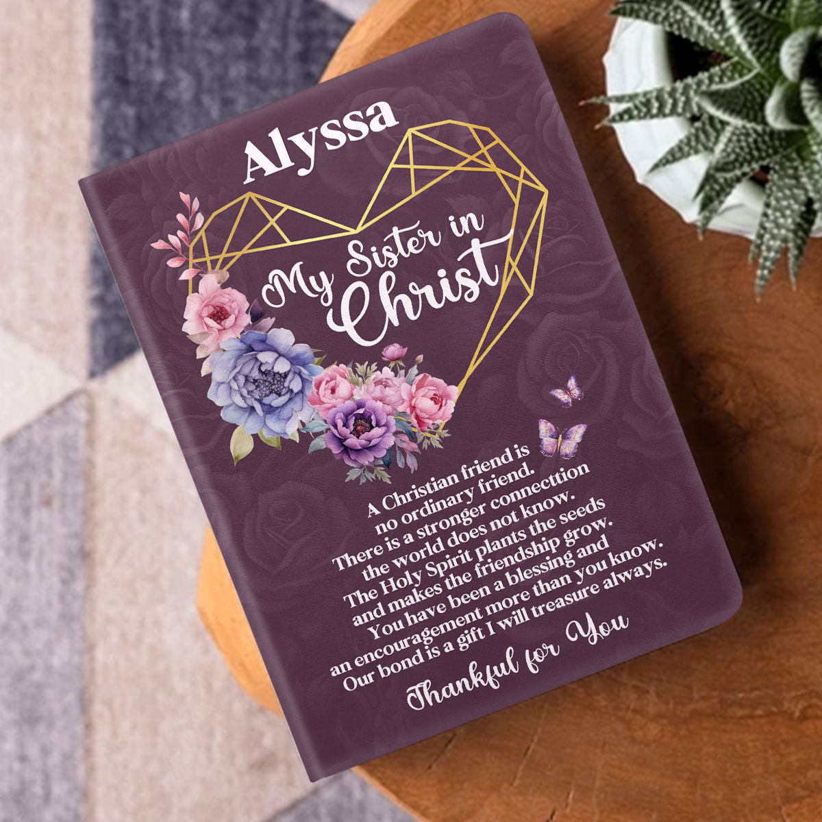 Thankful For My Sister In Christ | Personalized Leather Cover Notebook