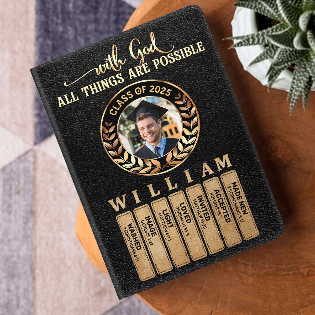 With God All Things Are Possible | Personalized Leather Cover Notebook