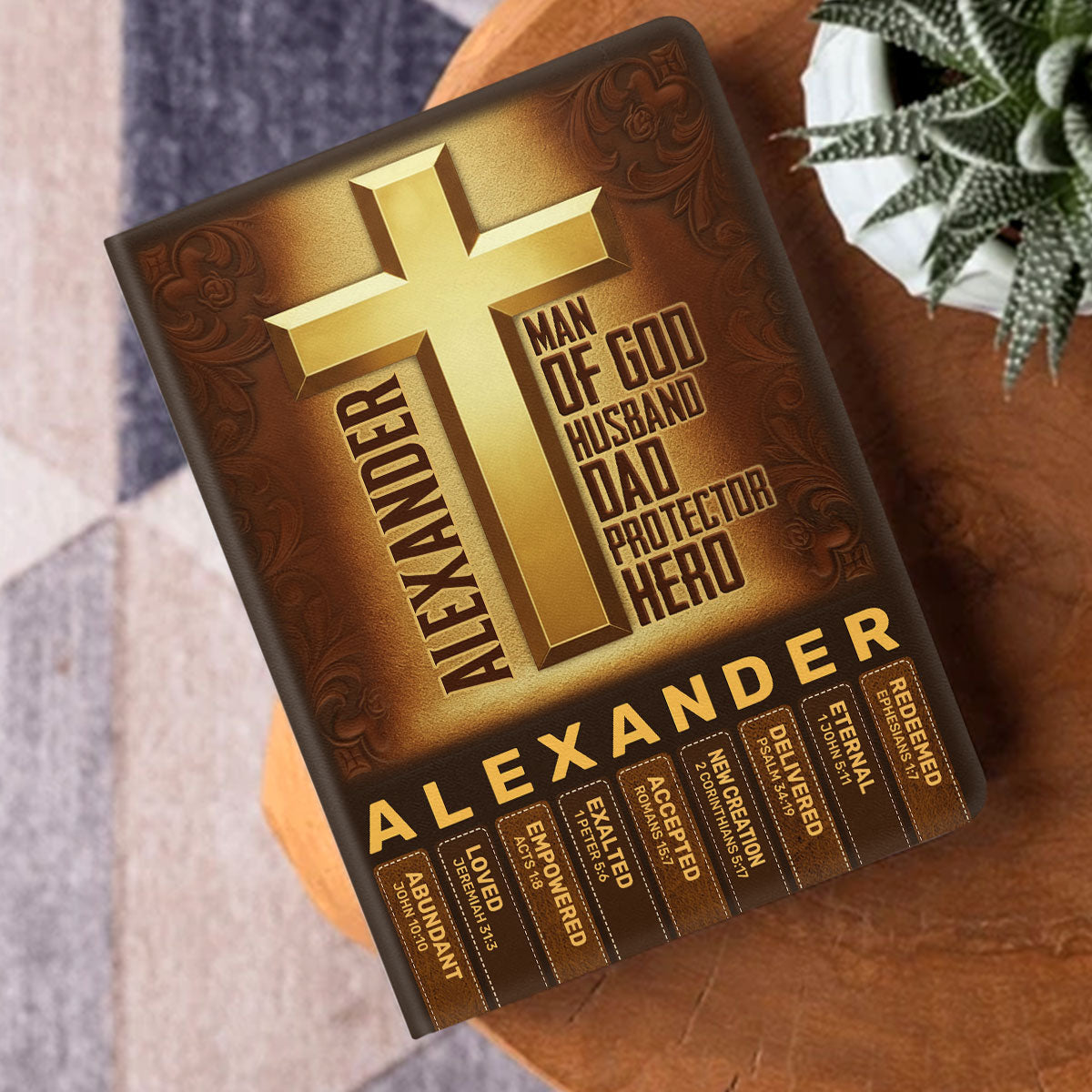 Man Of God Husband Dad Protector Hero | Personalized Leather Cover Notebook