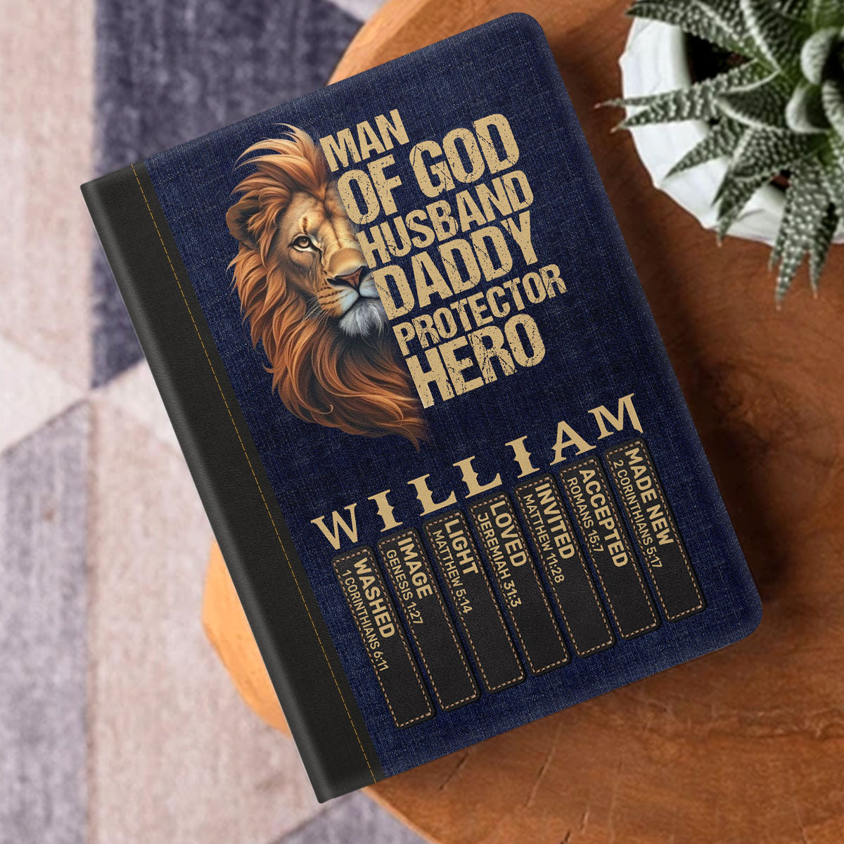 Man Of God Husband Dad Protector Hero | Personalized Leather Cover Notebook