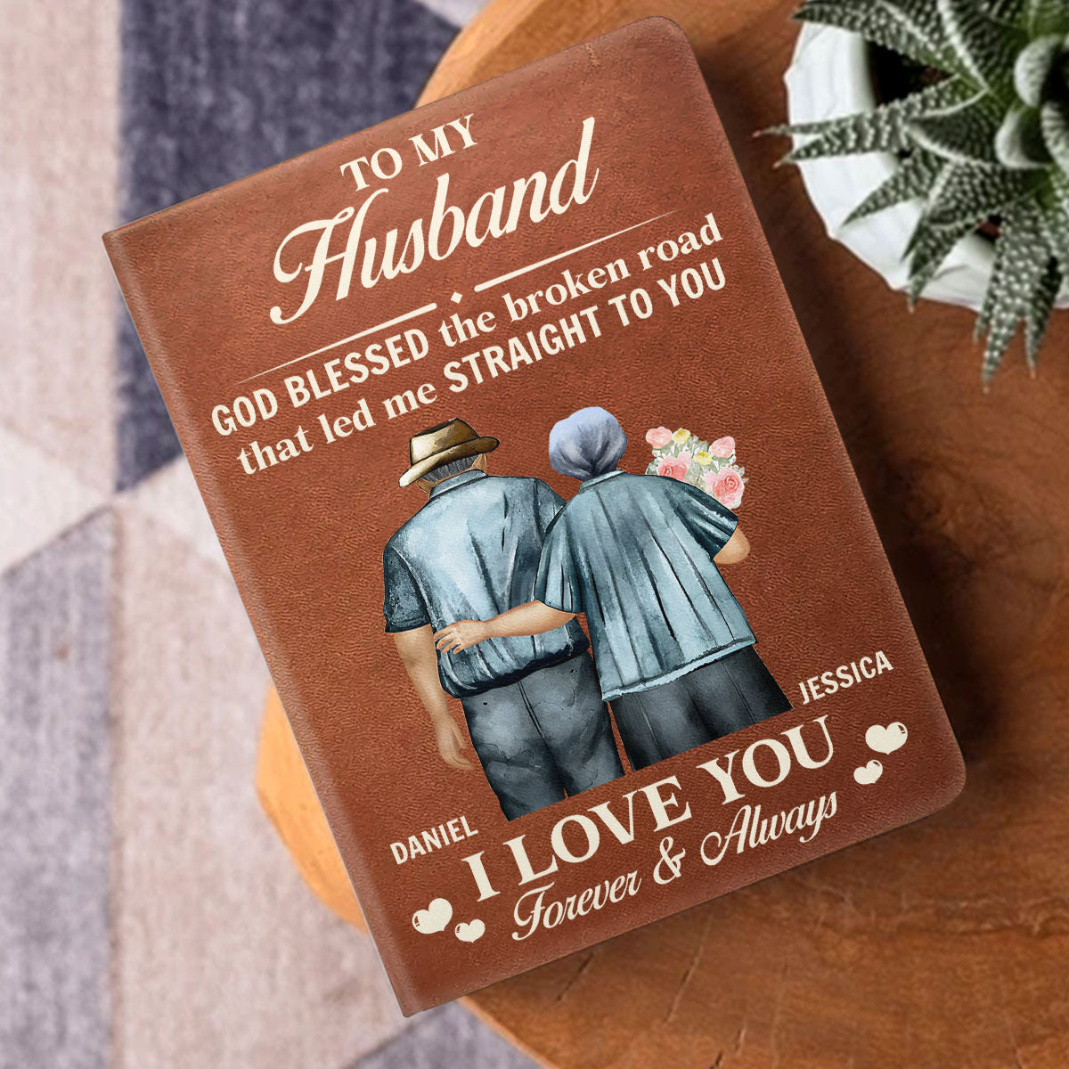 God Blessed The Broken Road | Personalized Leather Cover Notebook