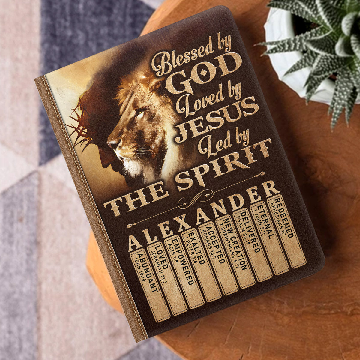 Blessed By God Loved By Jesus Led By The Spirit | Personalized Leather Cover Notebook