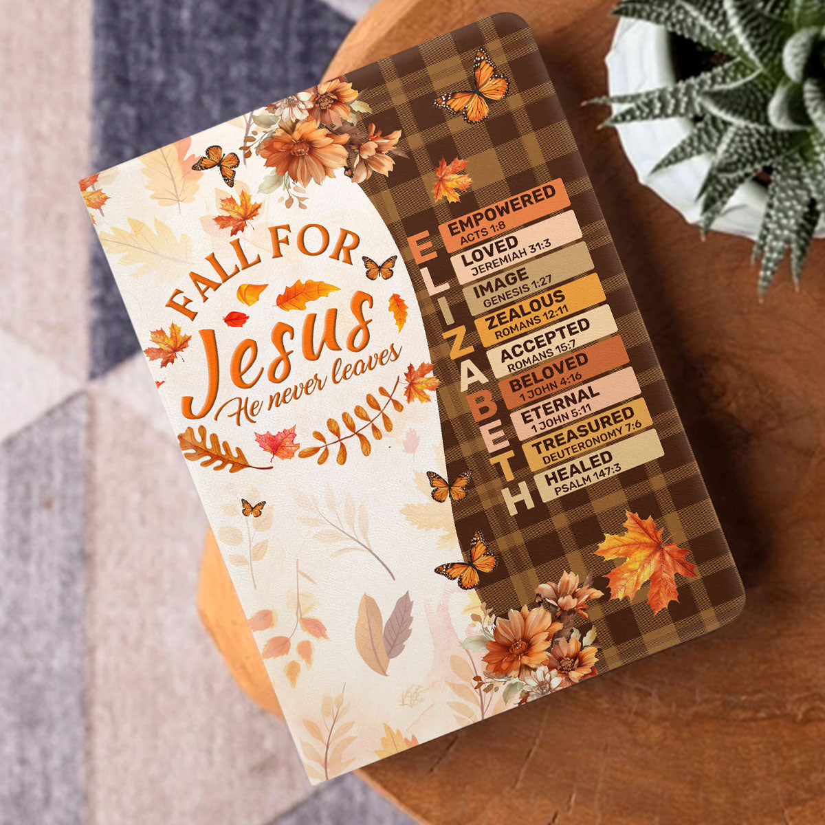 Fall For Jesus He Never Leaves | Personalized Leather Cover Notebook