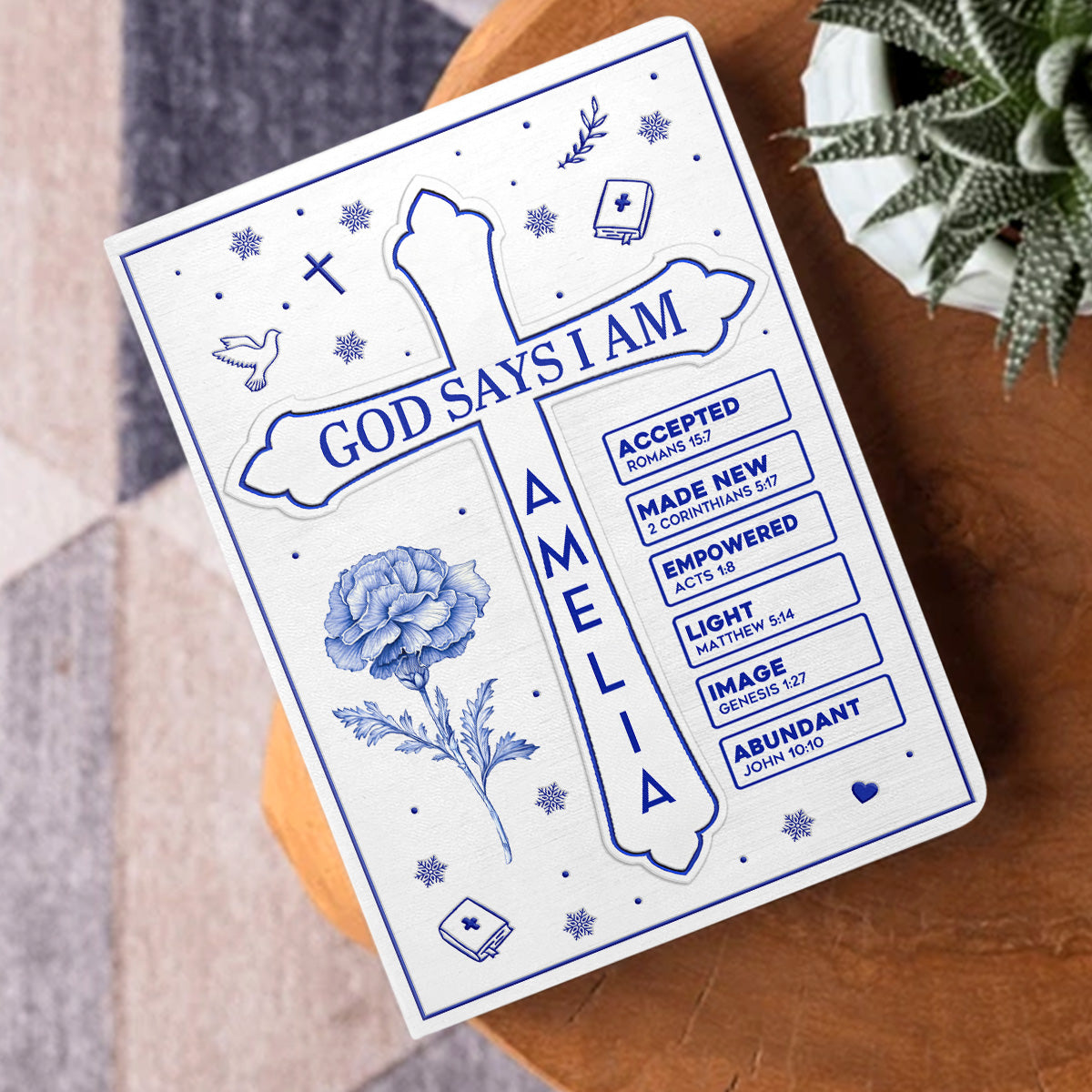 God Says I Am Toile De Jouy Birth Month Flower | Personalized Leather Cover Notebook