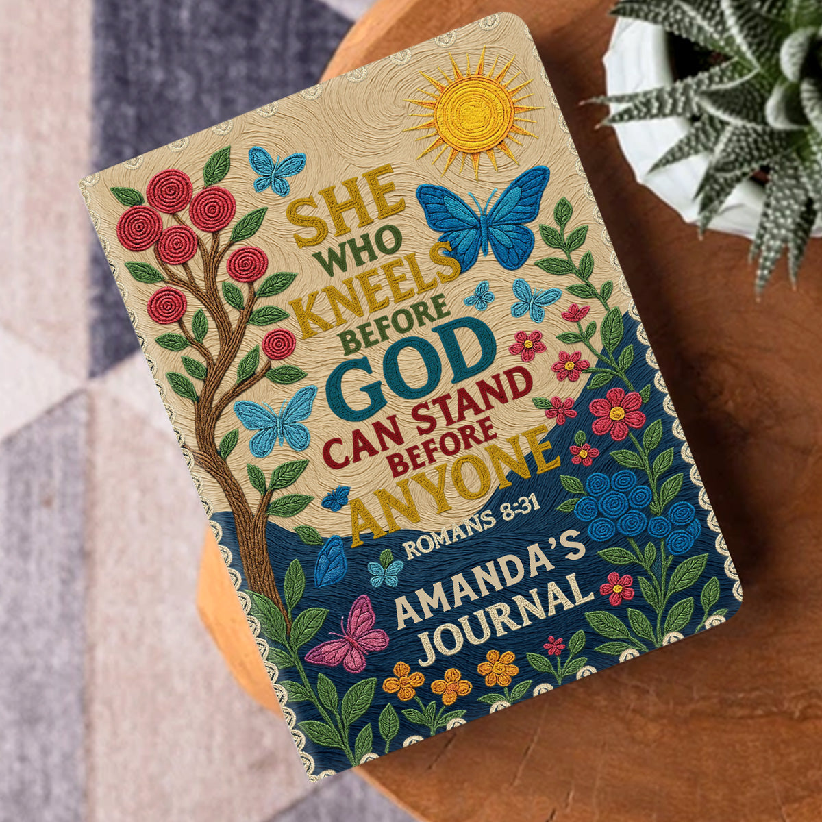 She Who Kneels Before God Can Stand Before Anyone | Personalized Leather Cover Notebook