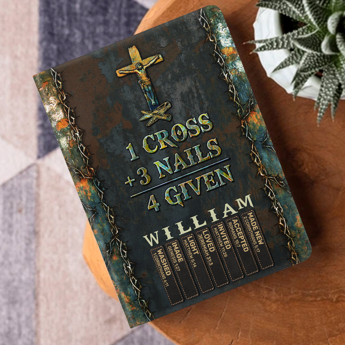 1 Cross 3 Nails 4 Given | Personalized Leather Cover Notebook
