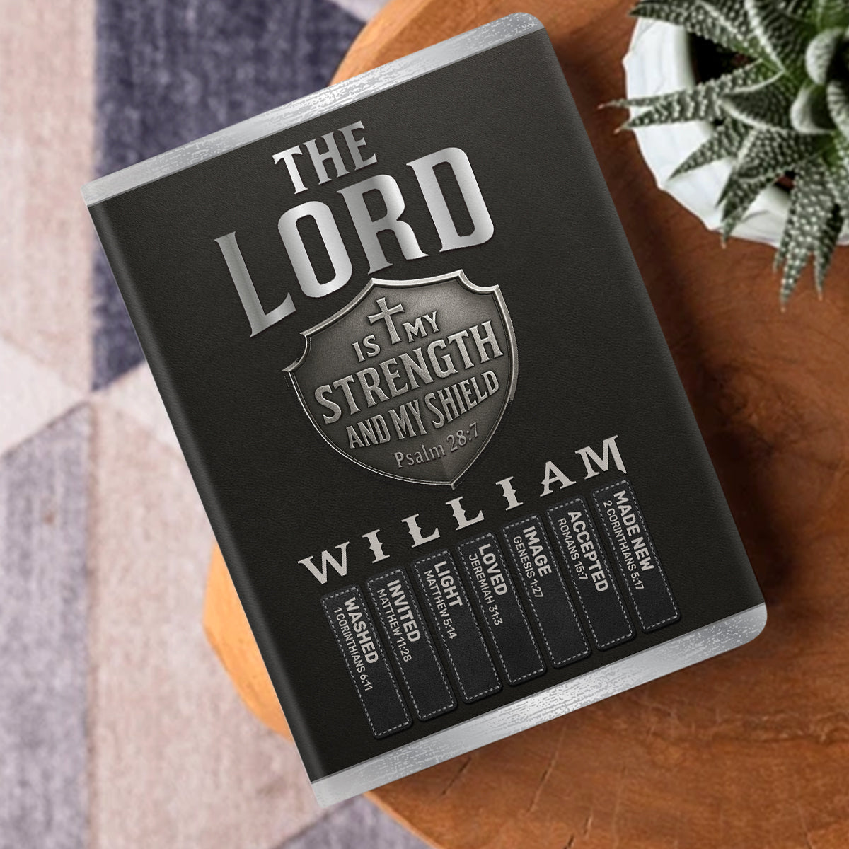 The Lord Is My Strength And My Shield | Personalized Leather Cover Notebook