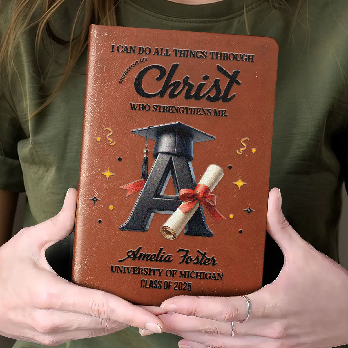I Can Do All Things Through Christ Who Strengthens Me | Personalized Leather Cover Notebook