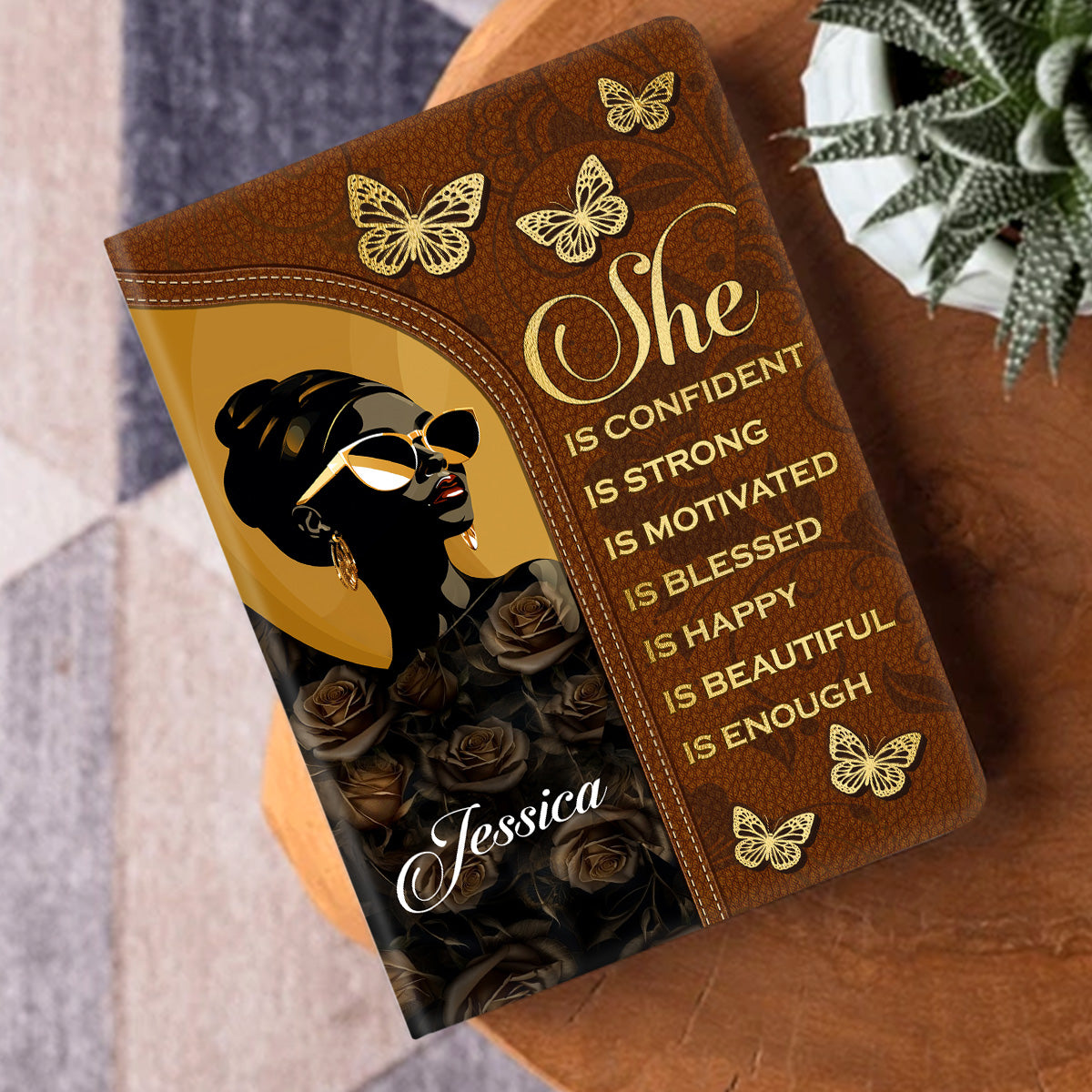 She Is Name | Personalized Leather Cover Notebook