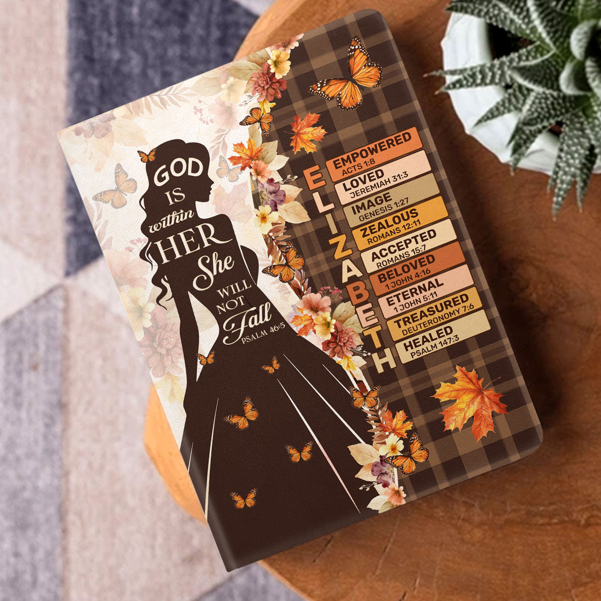 God Is Within Her She Will Not Fall | Personalized Leather Cover Notebook
