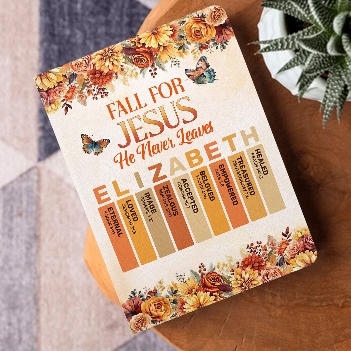 Fall For Jesus He Never Leaves | Personalized Leather Cover Notebook