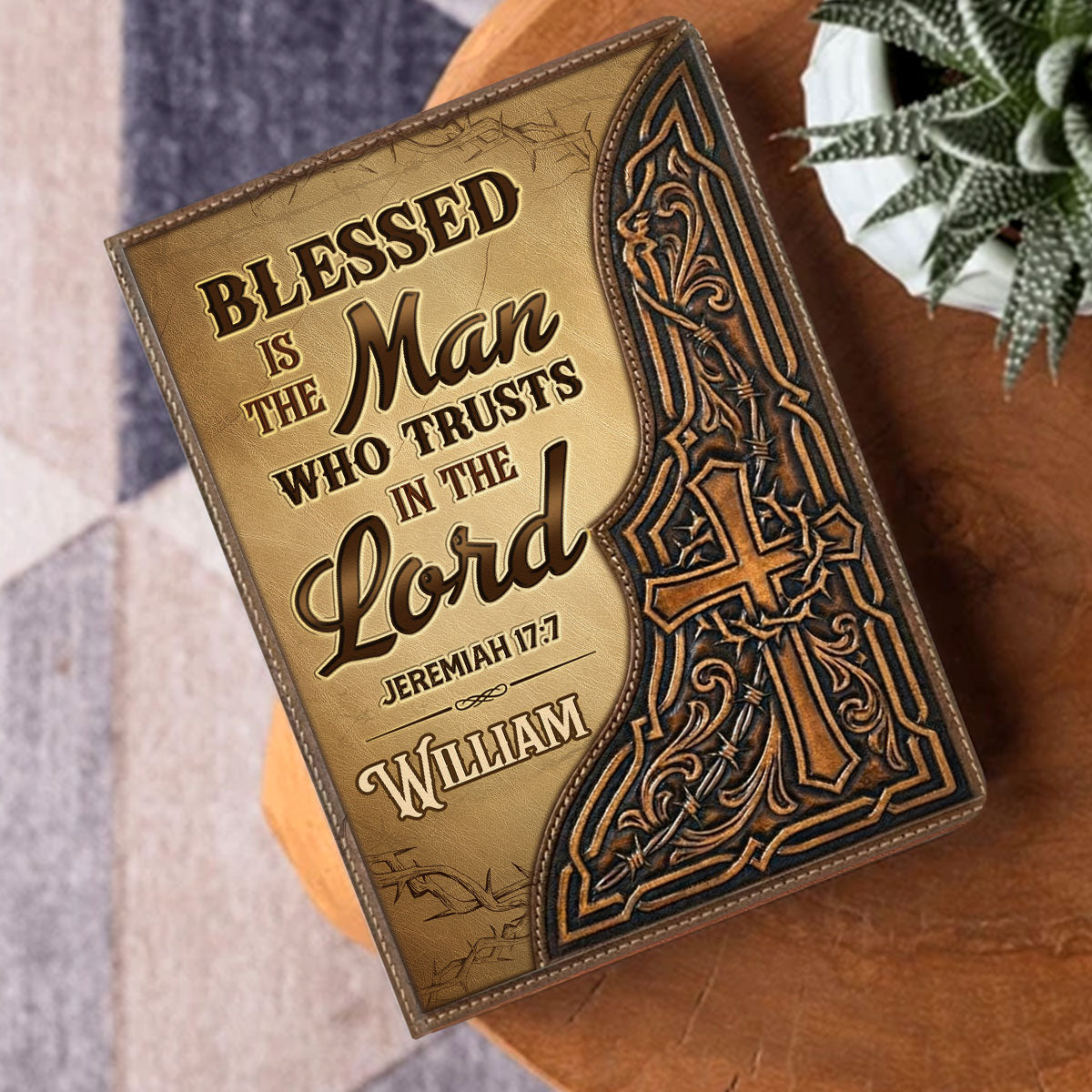 Blessed Is The Man Who Trusts In The Lord | Personalized Leather Cover Notebook