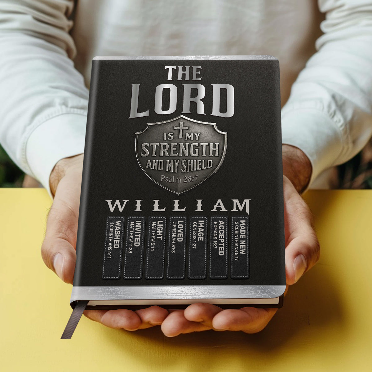 The Lord Is My Strength And My Shield | Personalized Leather Cover Notebook