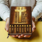 Man Of God Husband Dad Protector Hero | Personalized Leather Cover Notebook