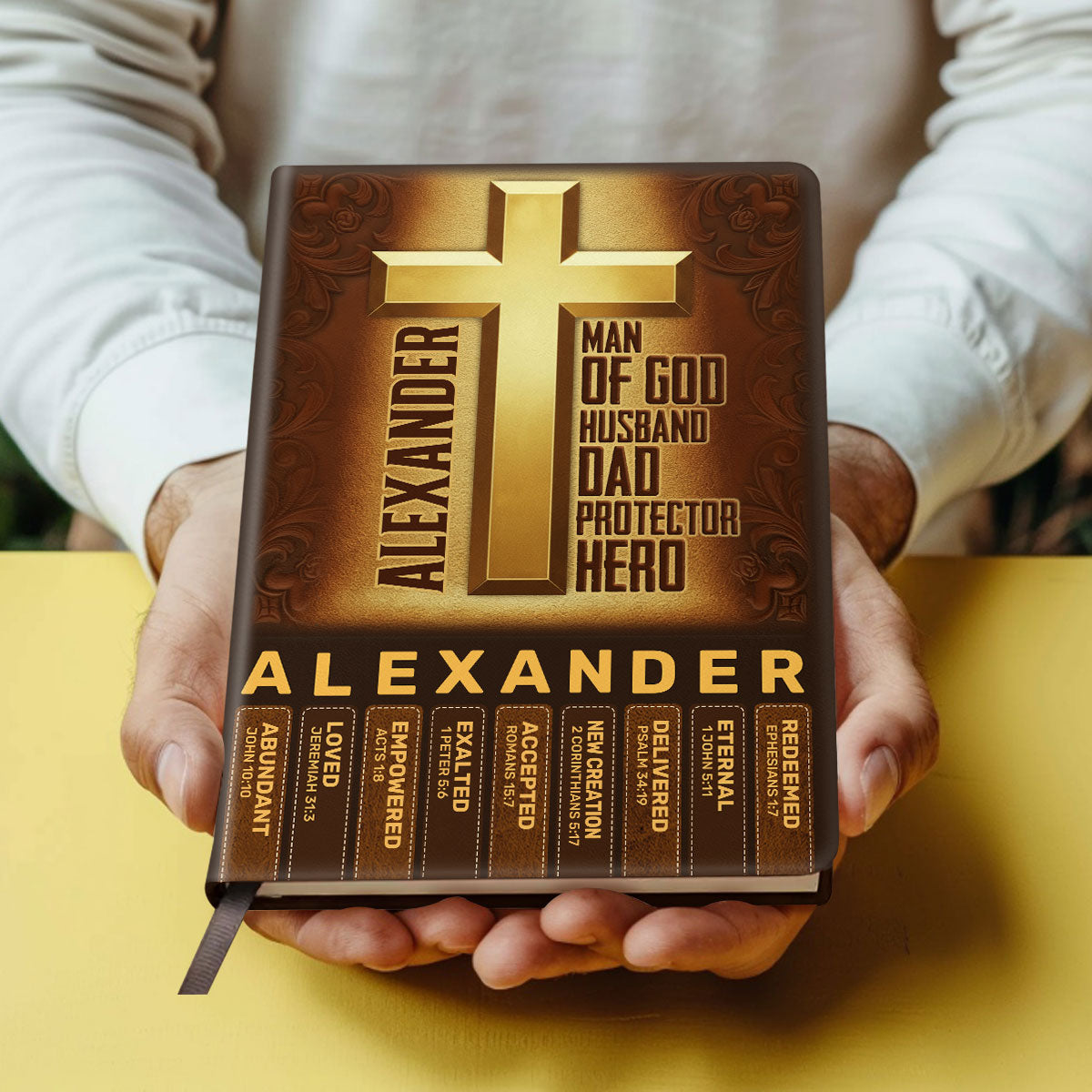 Man Of God Husband Dad Protector Hero | Personalized Leather Cover Notebook