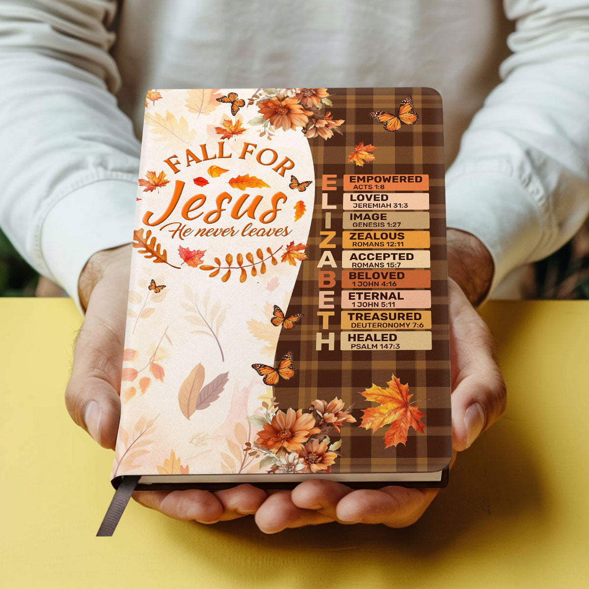 Fall For Jesus He Never Leaves | Personalized Leather Cover Notebook