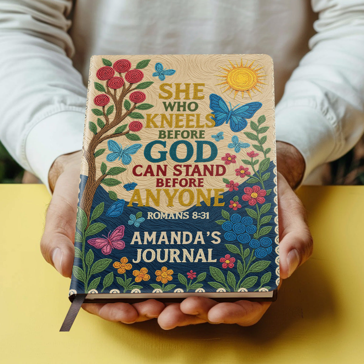 She Who Kneels Before God Can Stand Before Anyone | Personalized Leather Cover Notebook