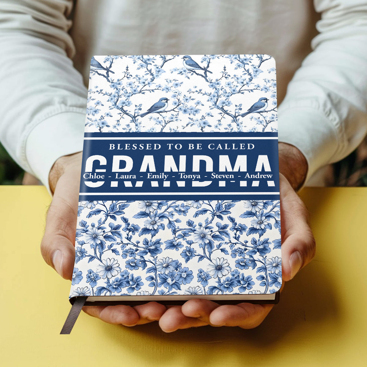 Family In Toile De Jouy | Personalized Leather Cover Notebook