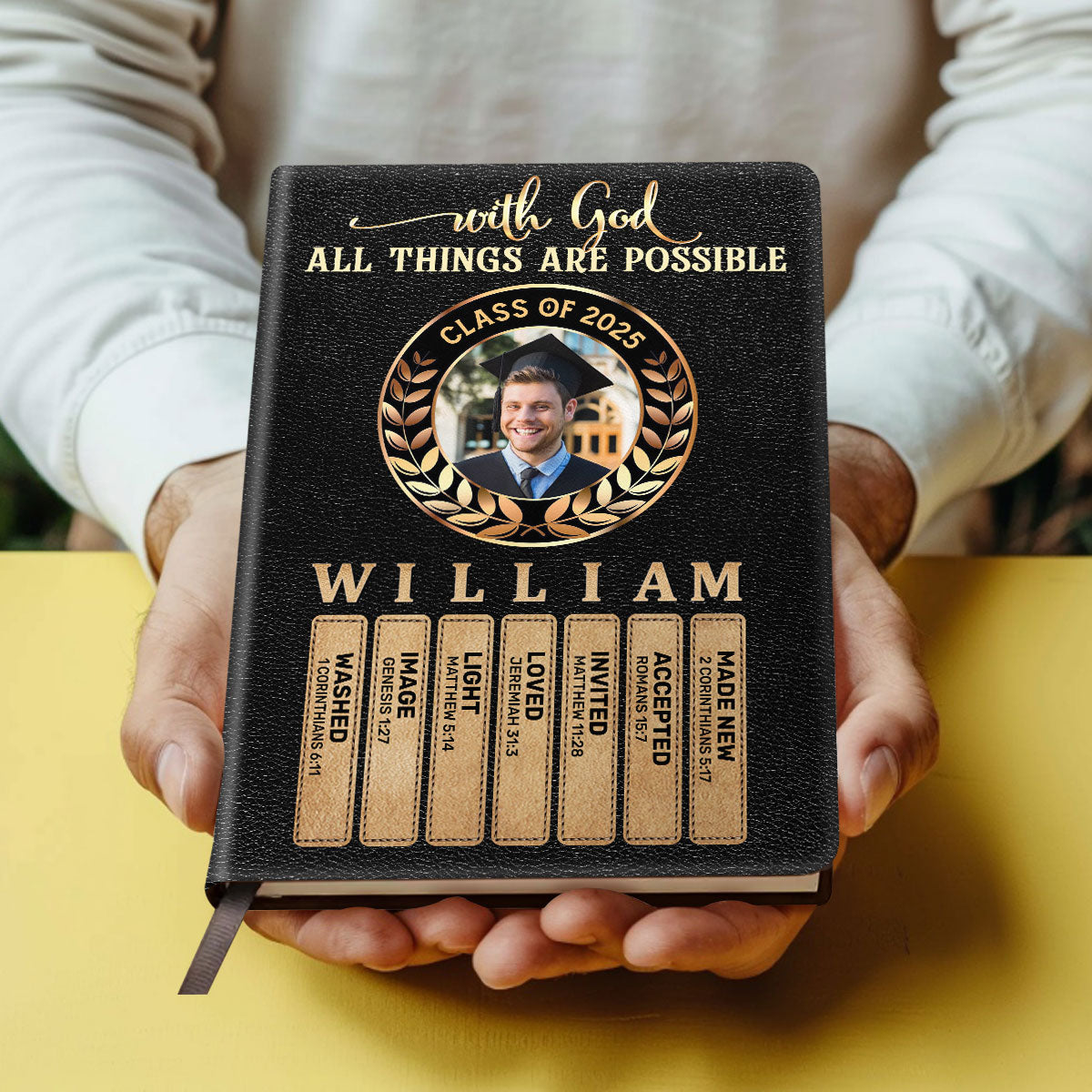 With God All Things Are Possible | Personalized Leather Cover Notebook