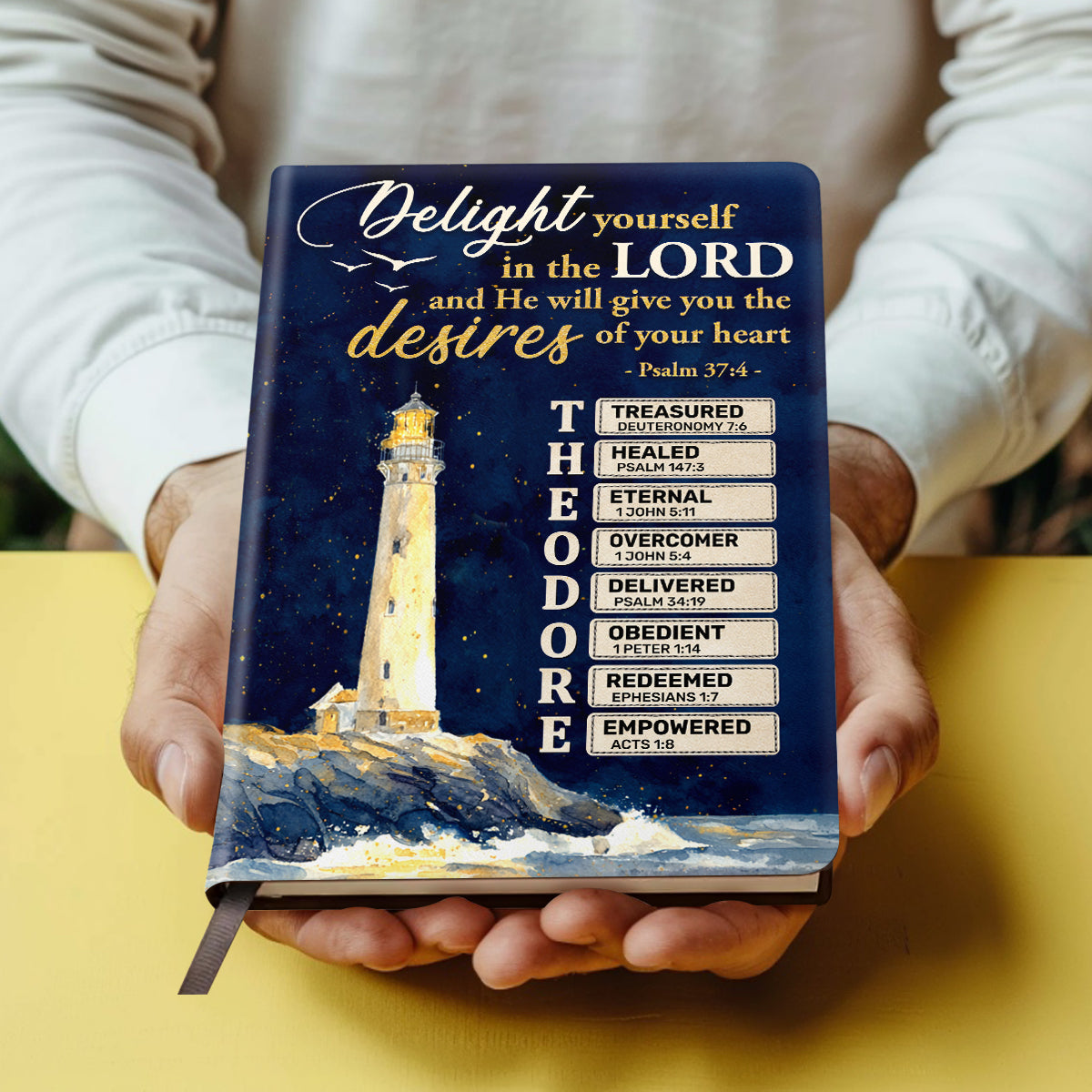 Delight Yourself In The Lord | Personalized Leather Cover Notebook