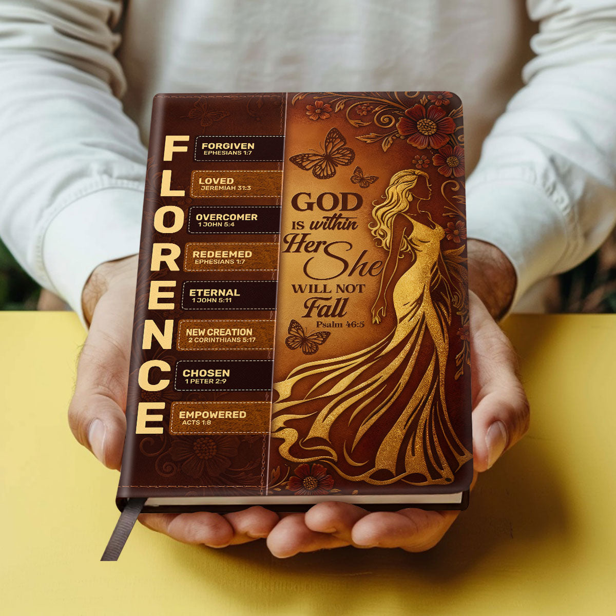 God Is Within Her She Will Not Fall | Personalized Leather Cover Notebook