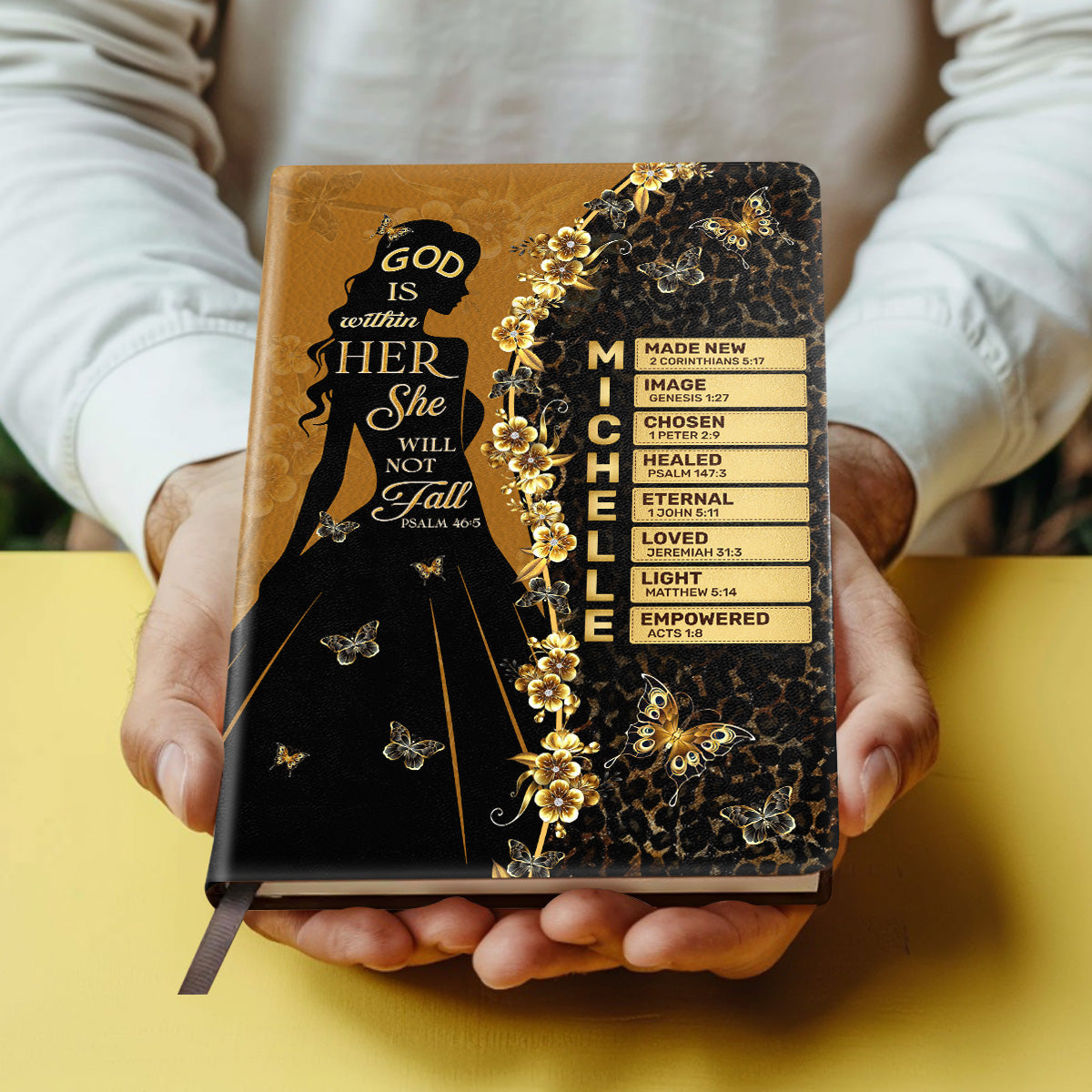 God Is Within Her She Will Not Fall | Personalized Leather Cover Notebook