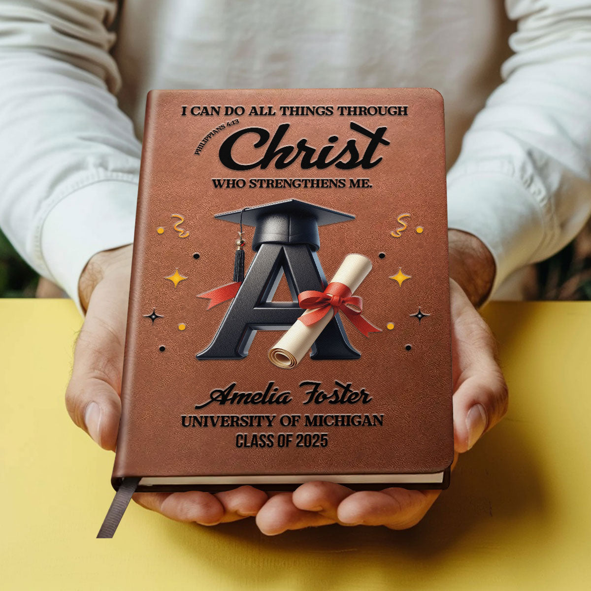 I Can Do All Things Through Christ Who Strengthens Me | Personalized Leather Cover Notebook
