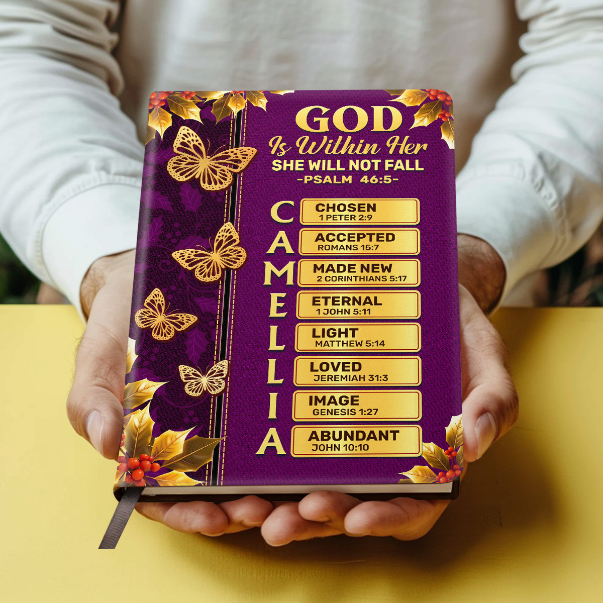 God Is Within Her She Will Not Fall | Personalized Leather Cover Notebook