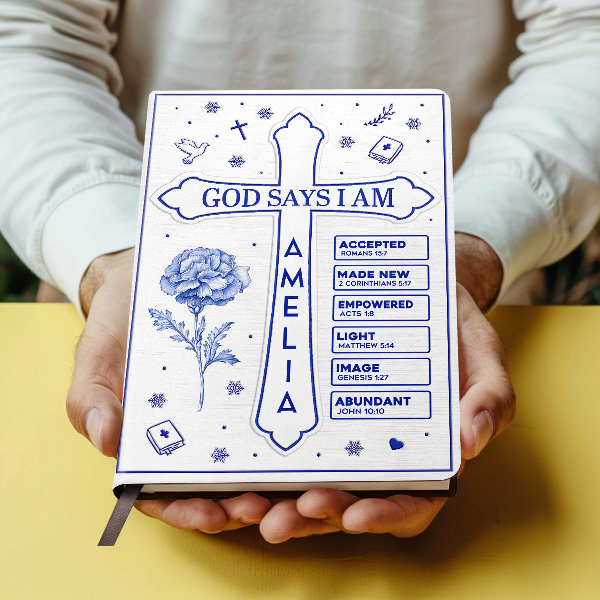 God Says I Am Toile De Jouy Birth Month Flower | Personalized Leather Cover Notebook