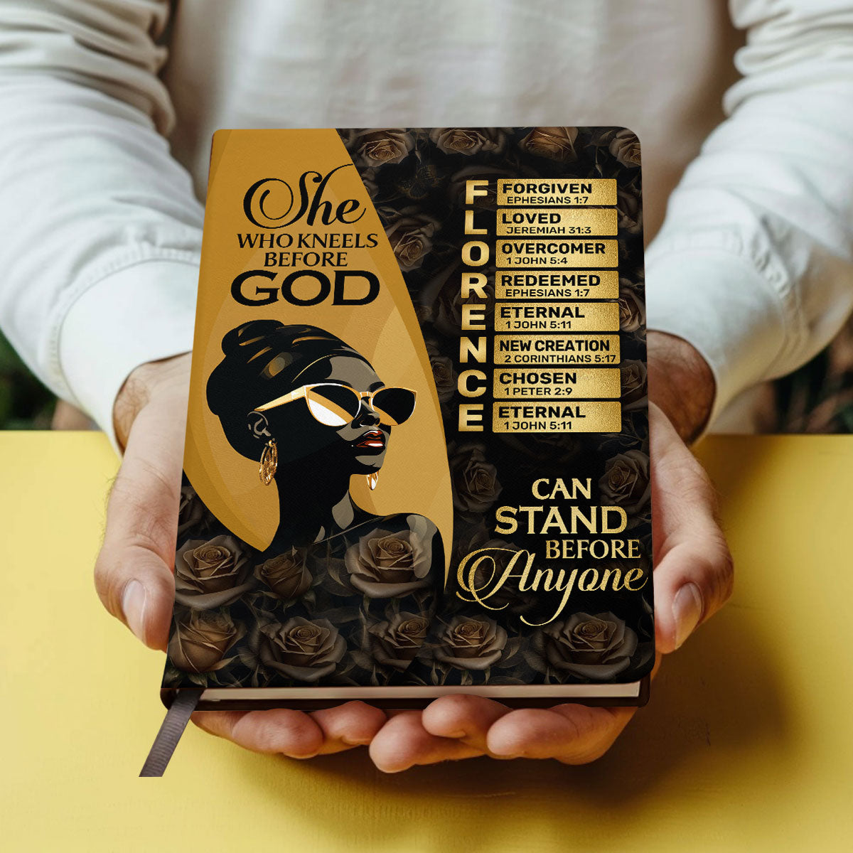 She Who Kneels Before God Can Stand Before Anyone | Personalized Leather Cover Notebook