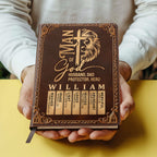 Man Of God Husband Dad Protector Hero | Personalized Leather Cover Notebook