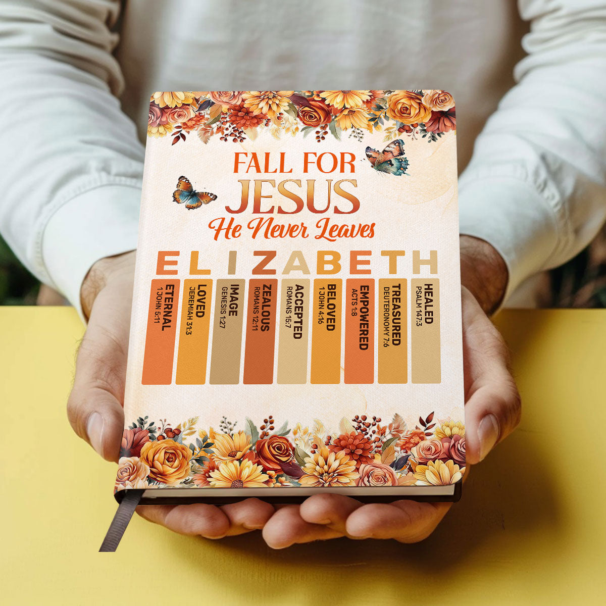 Fall For Jesus He Never Leaves | Personalized Leather Cover Notebook