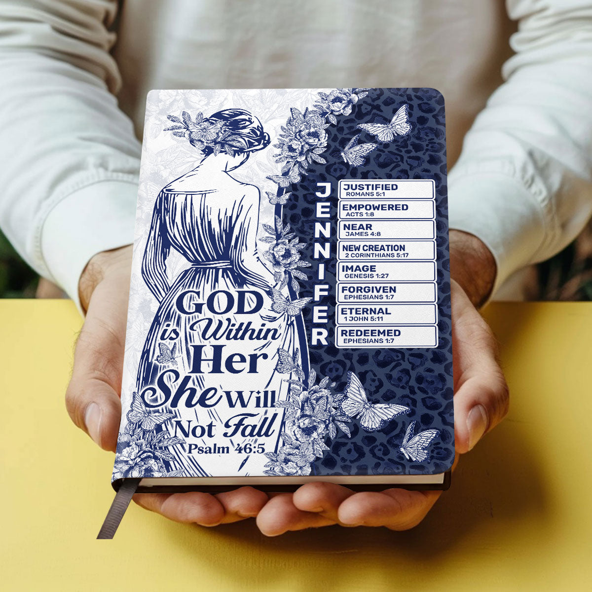 God Is Within Her She Will Not Fall | Personalized Leather Cover Notebook