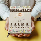 God Says I Am Floral Blessings | Personalized Leather Cover Notebook