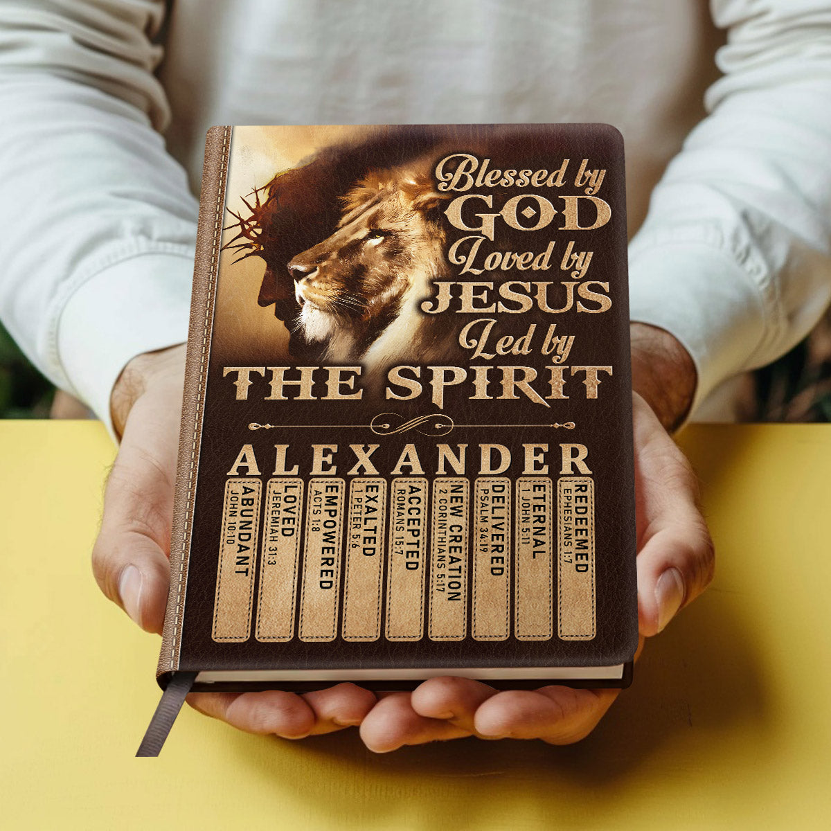 Blessed By God Loved By Jesus Led By The Spirit | Personalized Leather Cover Notebook
