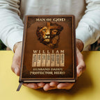 Man Of God Husband Dad Protector Hero | Personalized Leather Cover Notebook