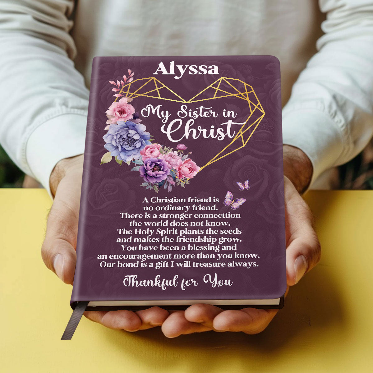 Thankful For My Sister In Christ | Personalized Leather Cover Notebook