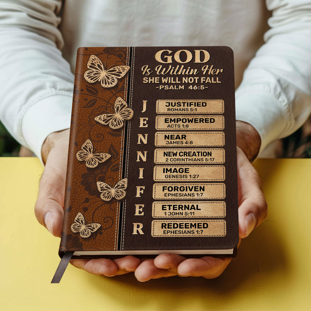 God Is Within Her She Will Not Fall | Personalized Leather Cover Notebook